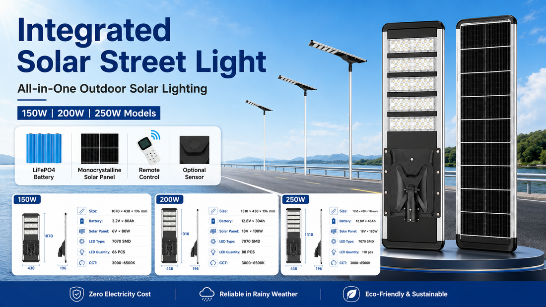 150W–250W Integrated Solar Street Lights for Commercial Outdoor Lighting