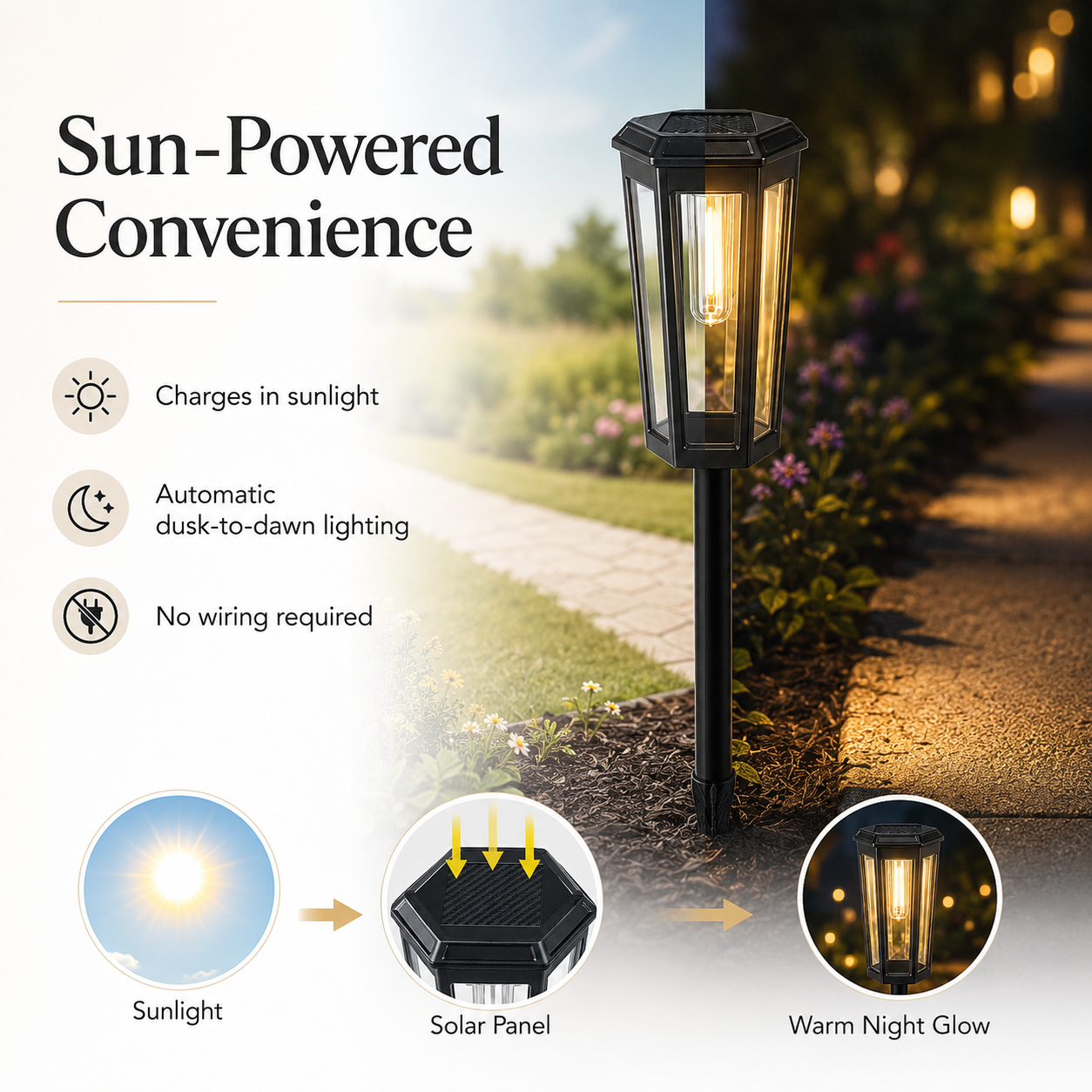 Outdoor Solar Pathway Light – IP65 Warm White Garden Stake Light