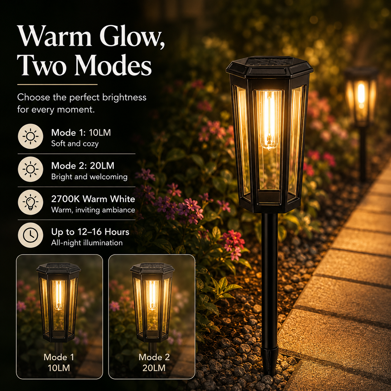 Outdoor Solar Pathway Light – IP65 Warm White Garden Stake Light