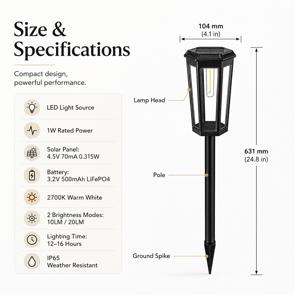 Outdoor Solar Pathway Light – IP65 Warm White Garden Stake Light