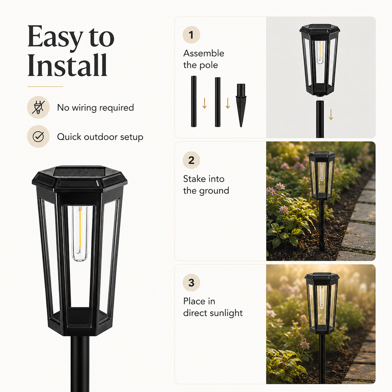 Outdoor Solar Pathway Light – IP65 Warm White Garden Stake Light