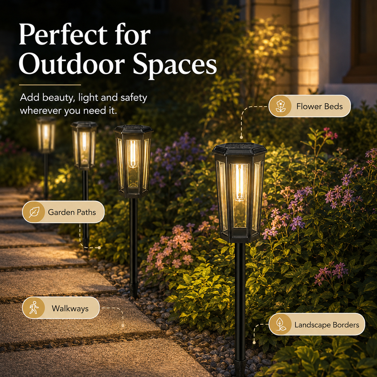 Outdoor Solar Pathway Light – IP65 Warm White Garden Stake Light