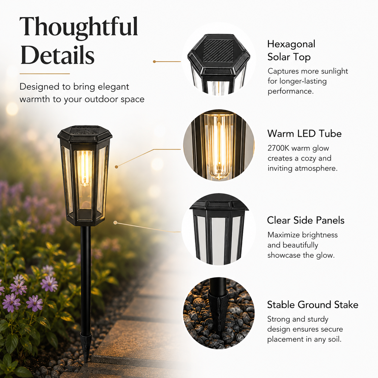 Outdoor Solar Pathway Light – IP65 Warm White Garden Stake Light