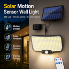 Solar Motion Sensor Wall Light with Remote Control, 240 LED Outdoor Security Light