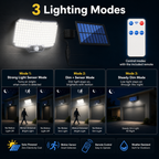 Solar Motion Sensor Wall Light with Remote Control, 240 LED Outdoor Security Light