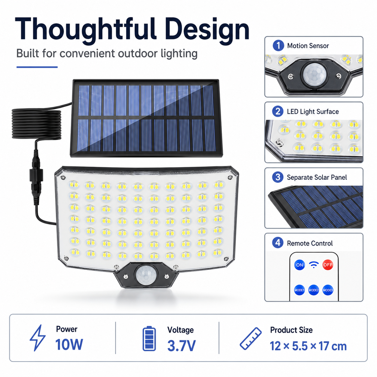 Solar Motion Sensor Wall Light with Remote Control, 240 LED Outdoor Security Light