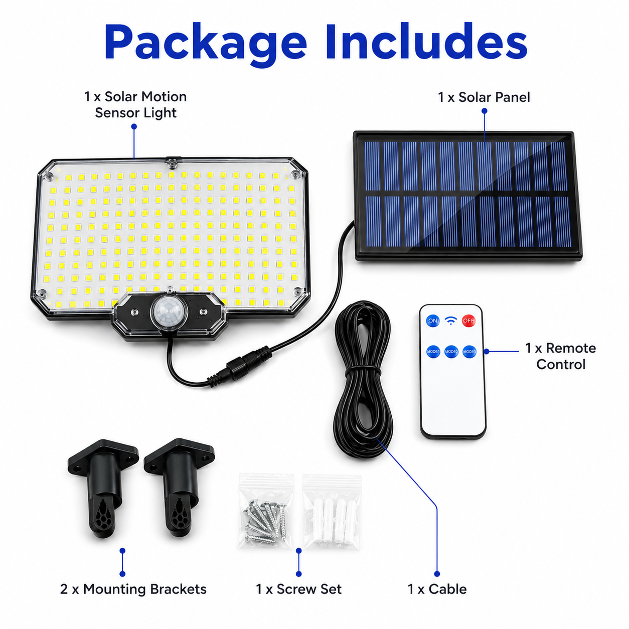 Solar Motion Sensor Wall Light with Remote Control, 240 LED Outdoor Security Light