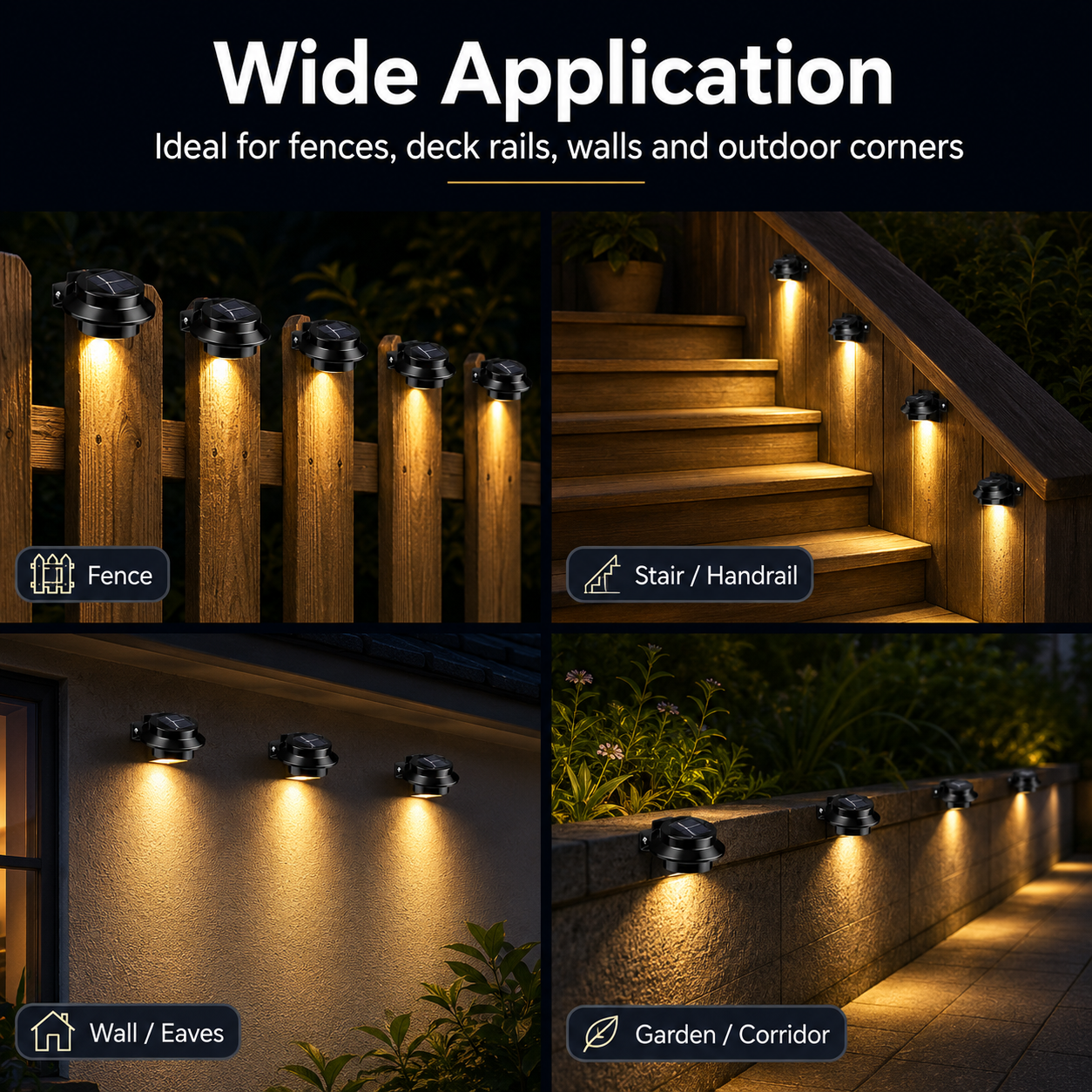 Solar Fence Light Outdoor – IP65 Dusk to Dawn Warm White Wall Light