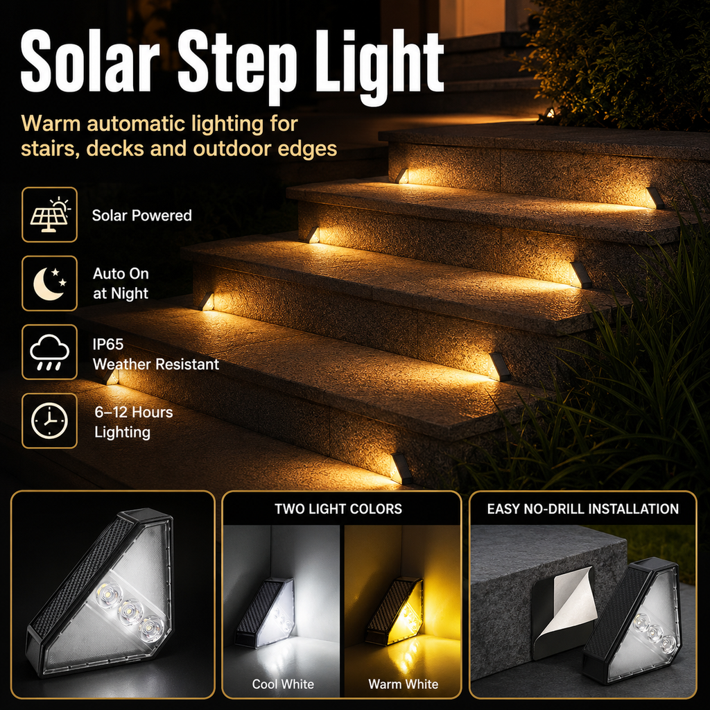 Solar Step Lights Outdoor 3 Pack – IP65 Waterproof LED Deck & Stair Lights
