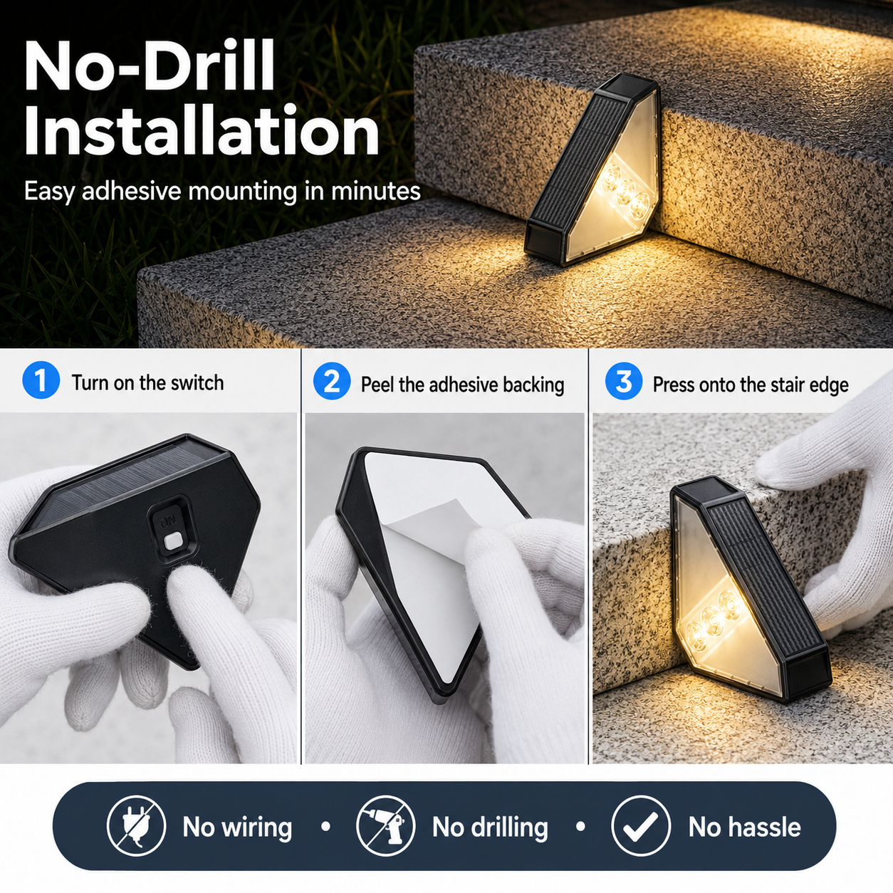 Solar Step Lights Outdoor 3 Pack – IP65 Waterproof LED Deck & Stair Lights