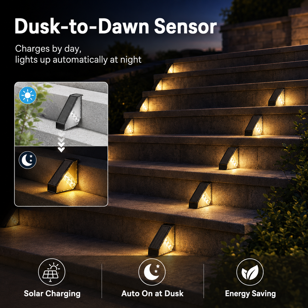 Solar Step Lights Outdoor 3 Pack – IP65 Waterproof LED Deck & Stair Lights