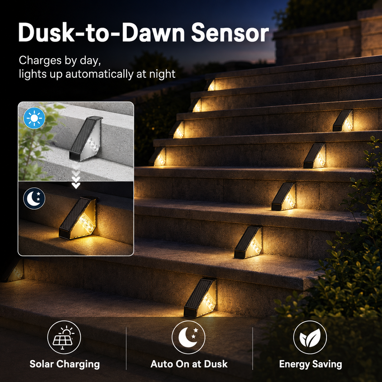 Solar Step Lights Outdoor 3 Pack – IP65 Waterproof LED Deck & Stair Lights