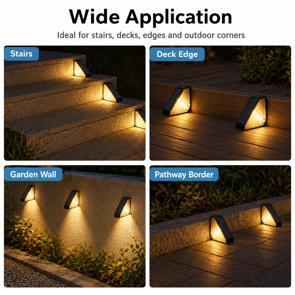 Solar Step Lights Outdoor 3 Pack – IP65 Waterproof LED Deck & Stair Lights