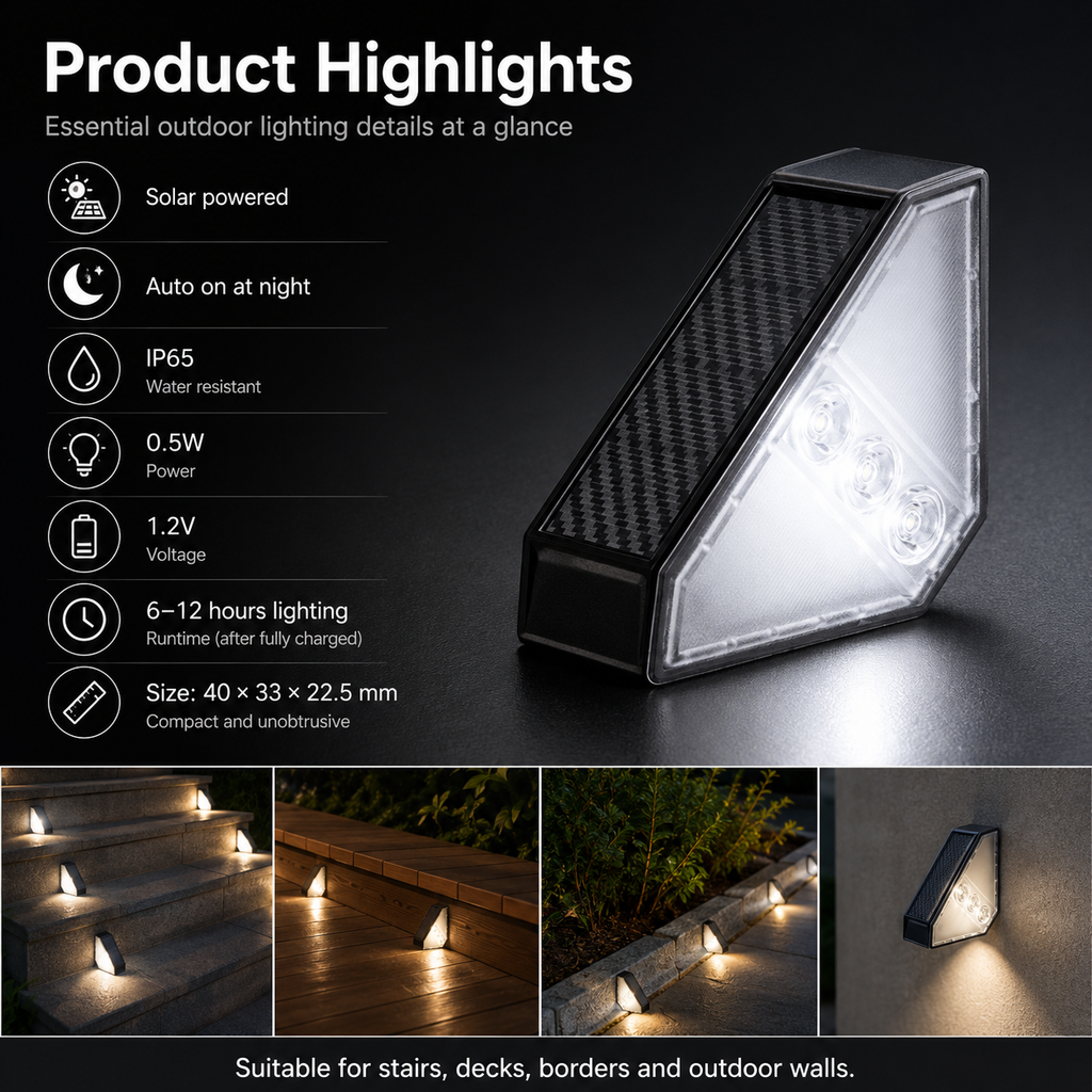 Solar Step Lights Outdoor 3 Pack – IP65 Waterproof LED Deck & Stair Lights