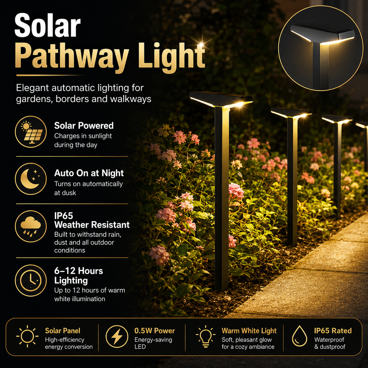 Solar Pathway Lights Outdoor – Dusk to Dawn Warm White Garden Stake Lights