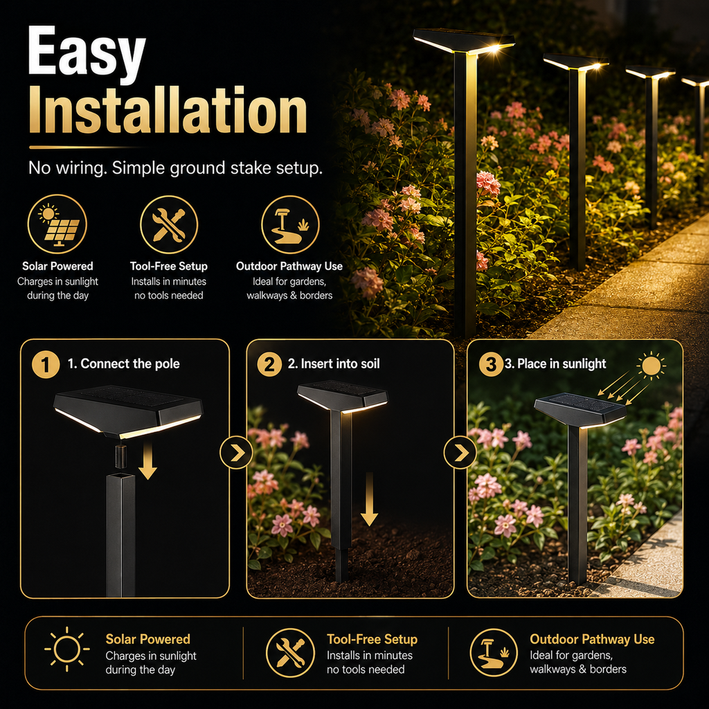 Solar Pathway Lights Outdoor – Dusk to Dawn Warm White Garden Stake Lights