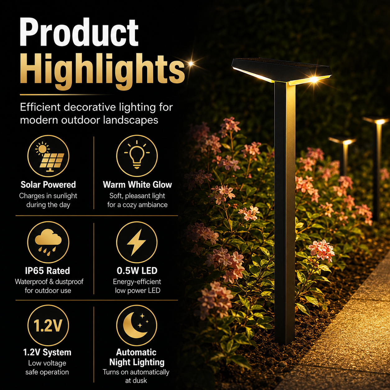 Solar Pathway Lights Outdoor – Dusk to Dawn Warm White Garden Stake Lights