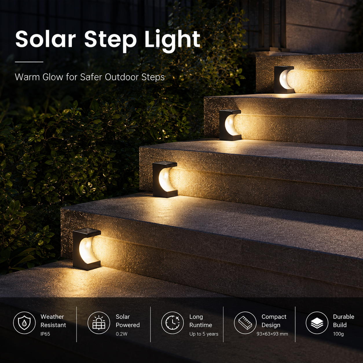 Solar Step Lights Outdoor – IP65 Dusk to Dawn LED Stair Lights