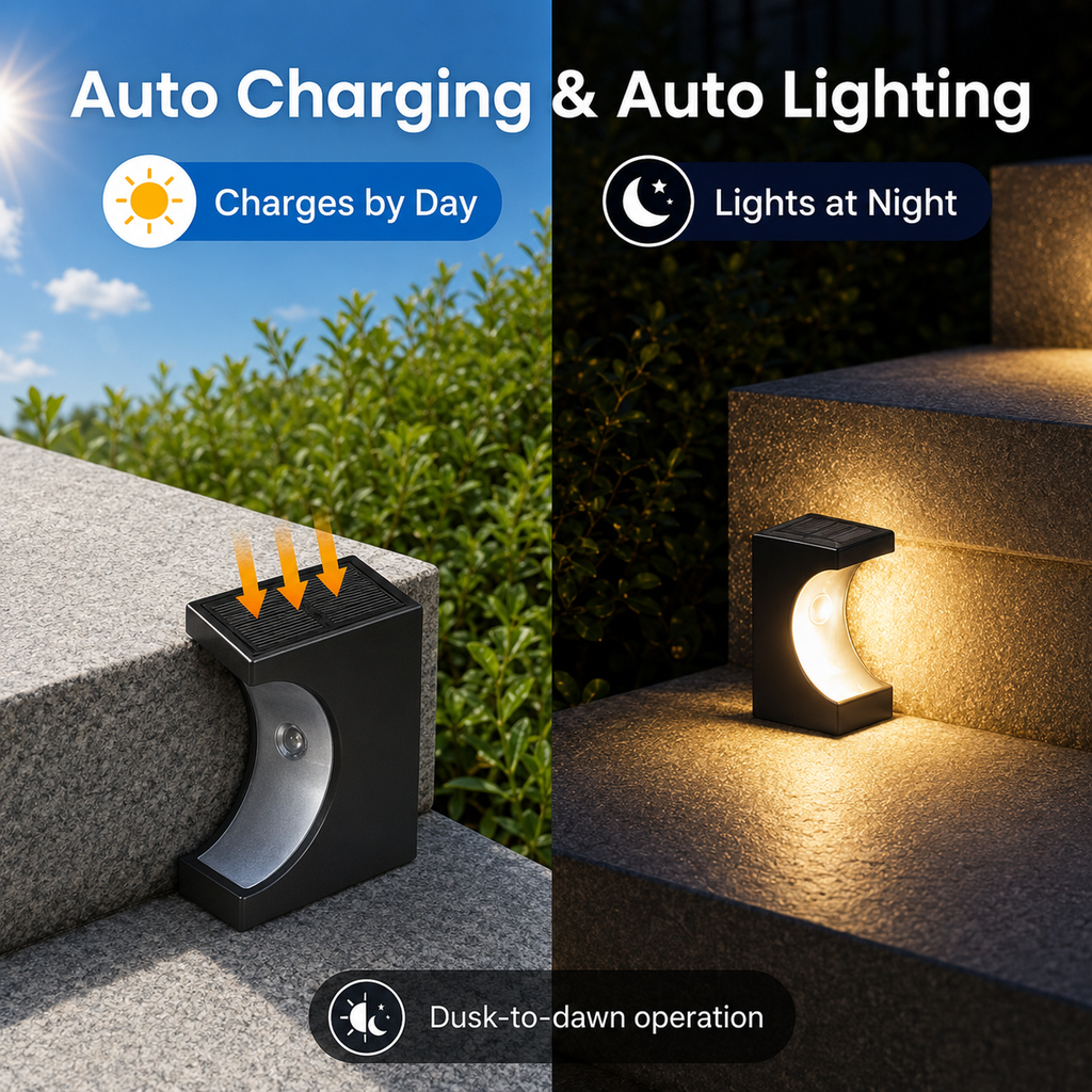 Solar Step Lights Outdoor – IP65 Dusk to Dawn LED Stair Lights