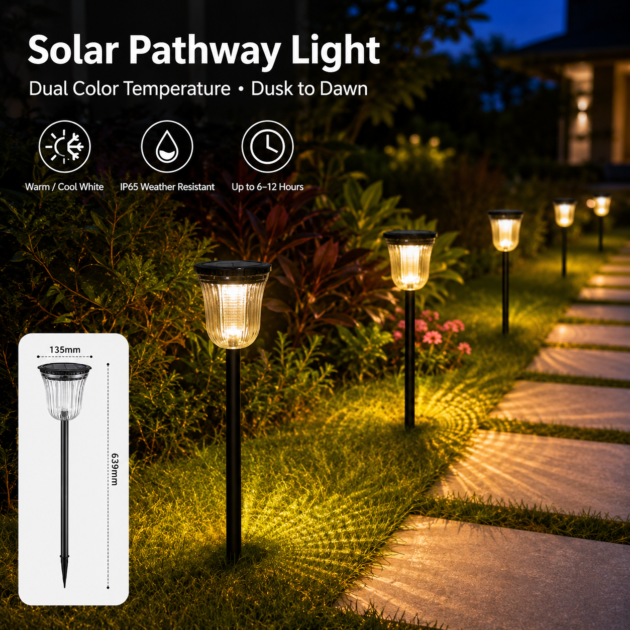 Solar Pathway Lights Outdoor – Dual Color Dusk to Dawn Garden Stake Lights