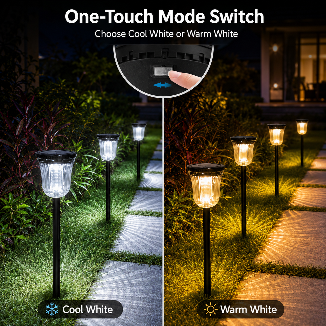 Solar Pathway Lights Outdoor – Dual Color Dusk to Dawn Garden Stake Lights