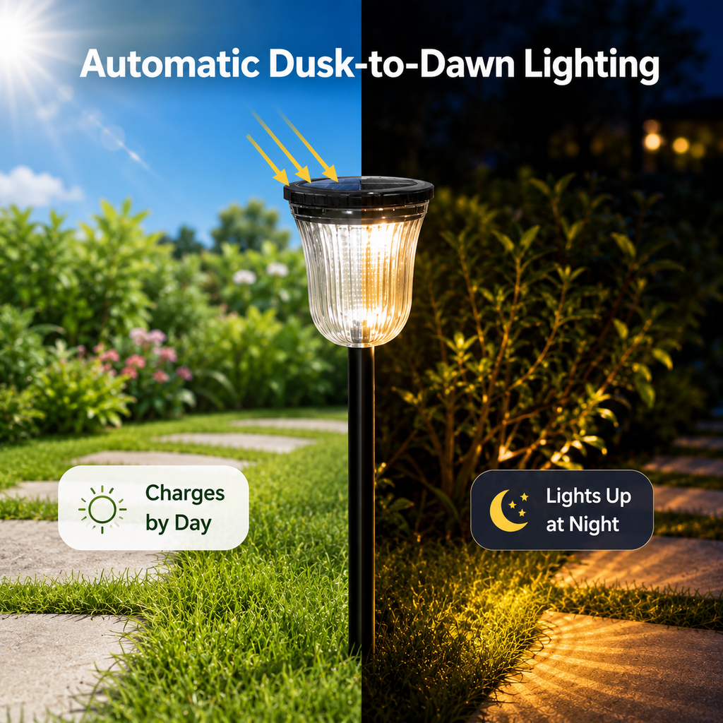 Solar Pathway Lights Outdoor – Dual Color Dusk to Dawn Garden Stake Lights