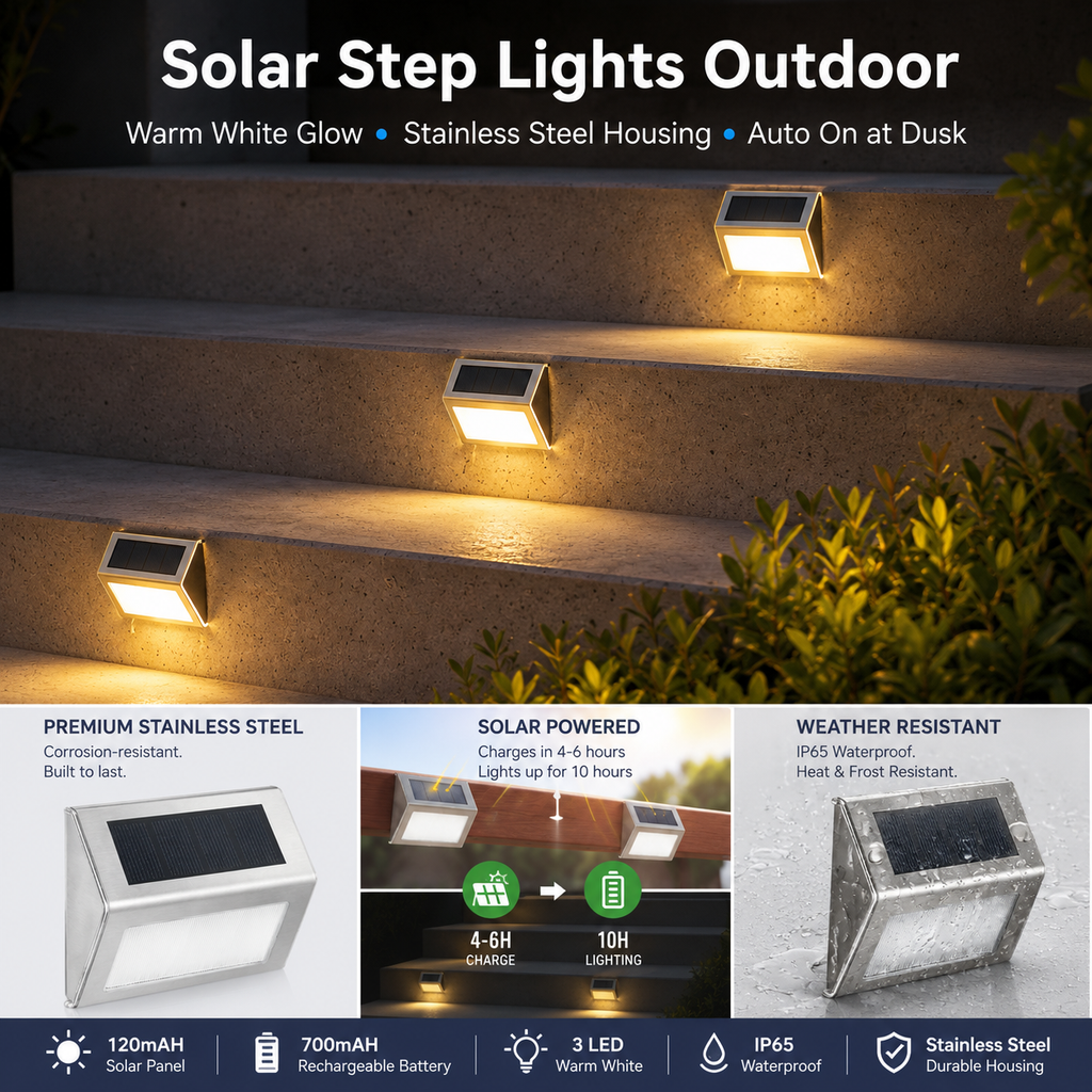 Solar Step Lights Outdoor – IP65 Stainless Steel Deck & Stair Lights