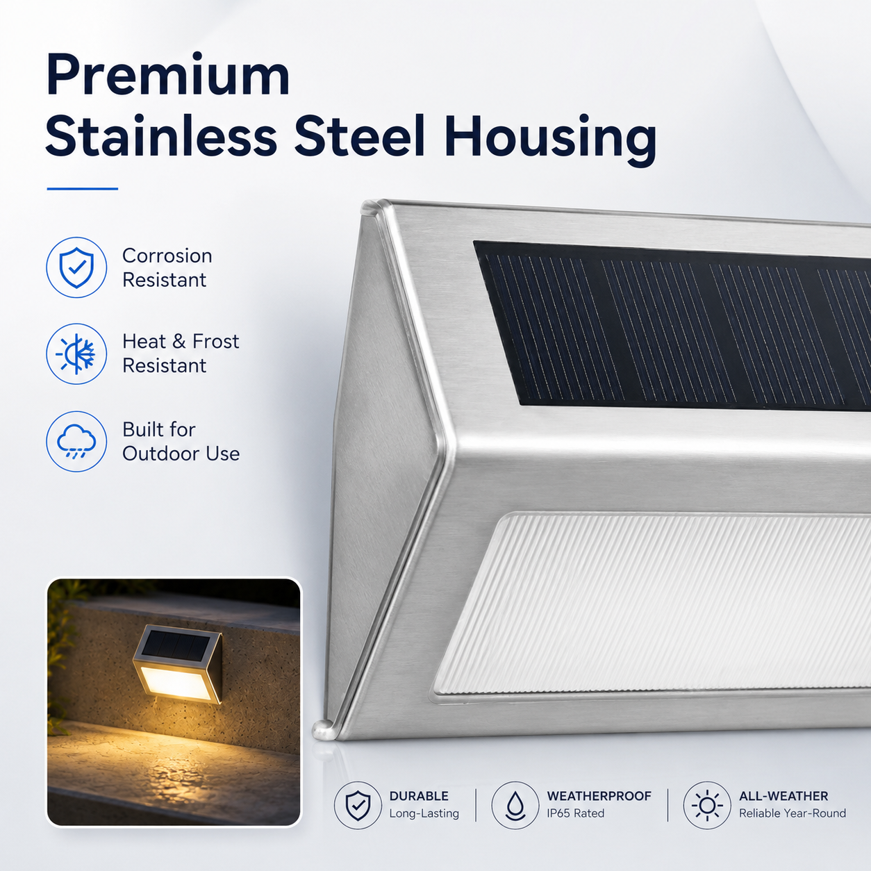 Solar Step Lights Outdoor – IP65 Stainless Steel Deck & Stair Lights