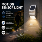 Solar Motion Sensor Wall Lights Outdoor – IP65 Stainless Steel Security Light