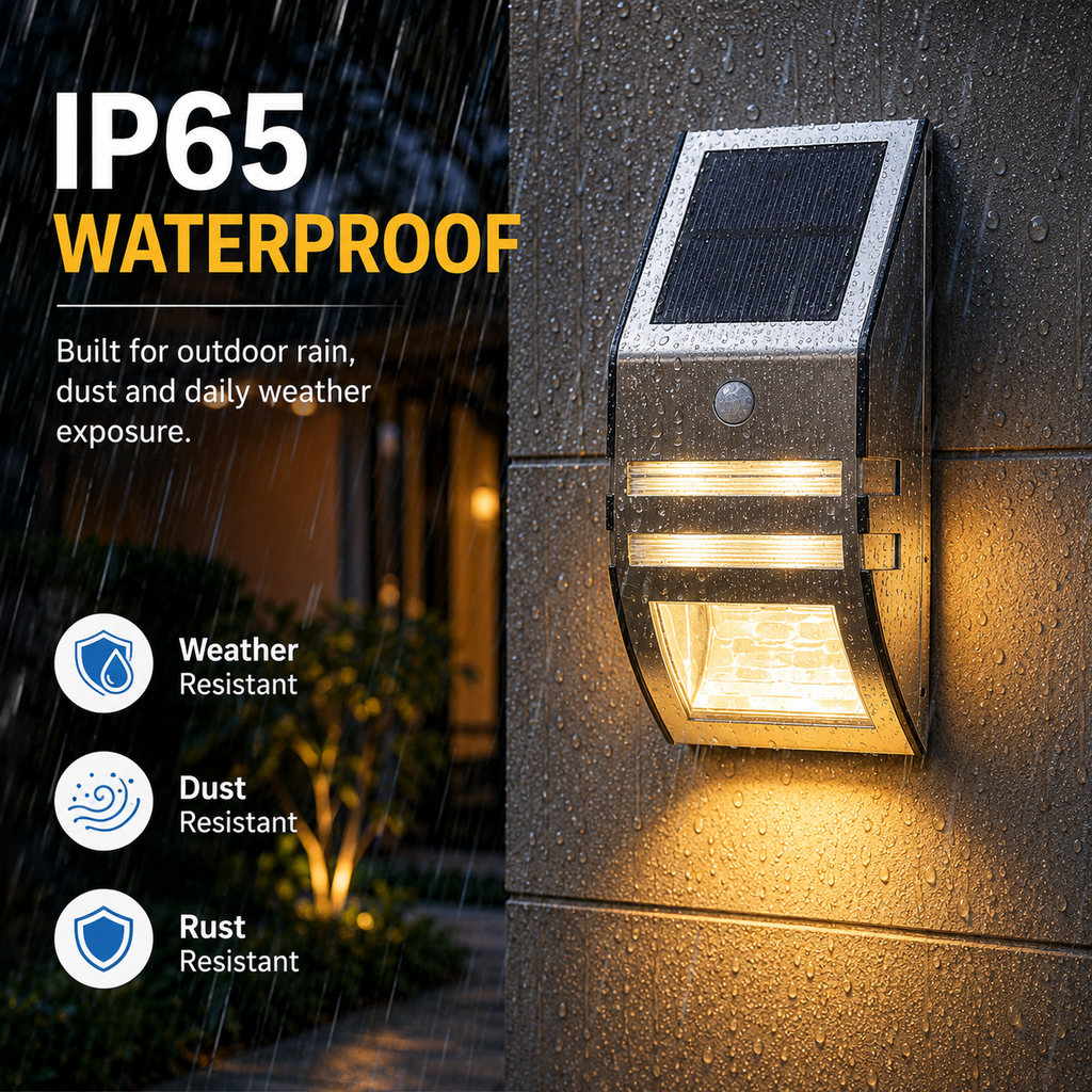 Solar Motion Sensor Wall Lights Outdoor – IP65 Stainless Steel Security Light