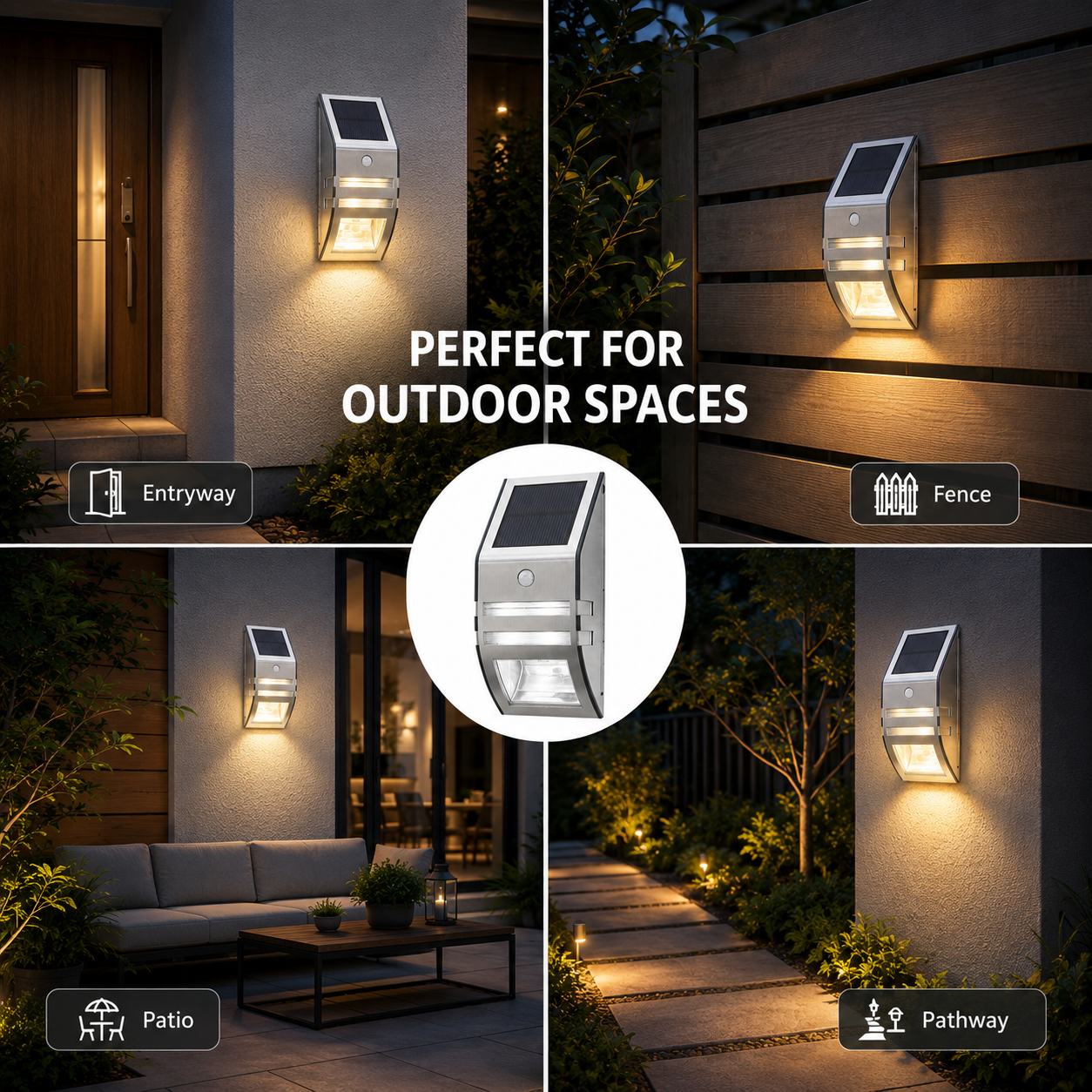 Solar Motion Sensor Wall Lights Outdoor – IP65 Stainless Steel Security Light