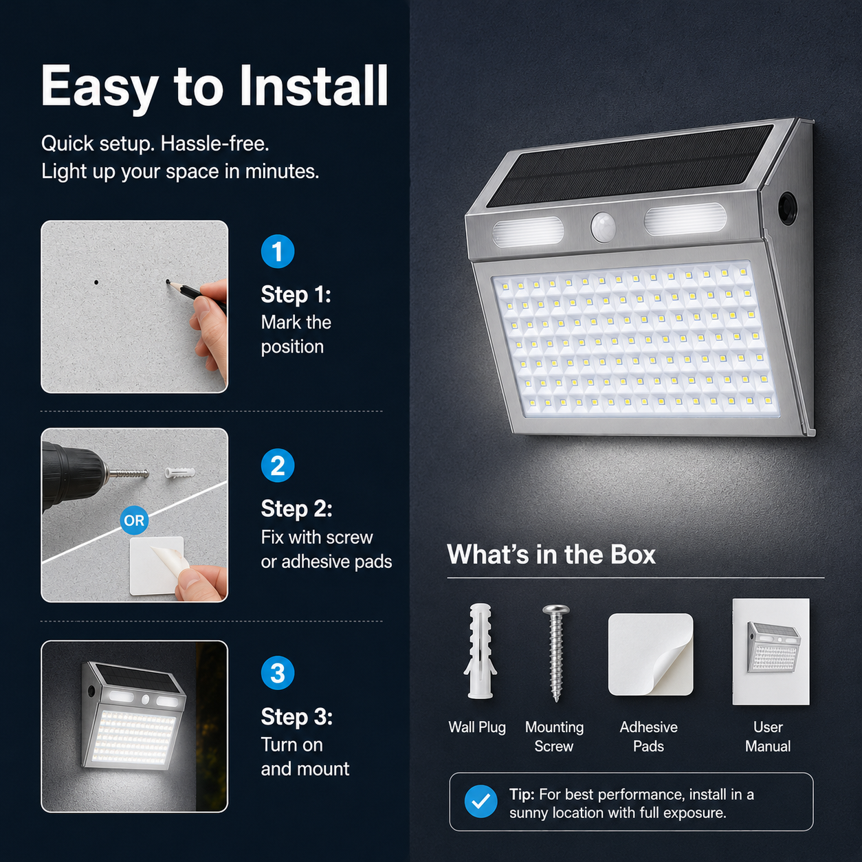 Solar Motion Sensor Wall Lights Outdoor – IP65 Stainless Steel Security Light