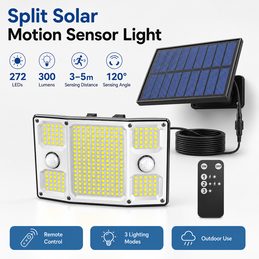 Split Solar Motion Sensor Lights Outdoor – Remote Control Security Wall Light