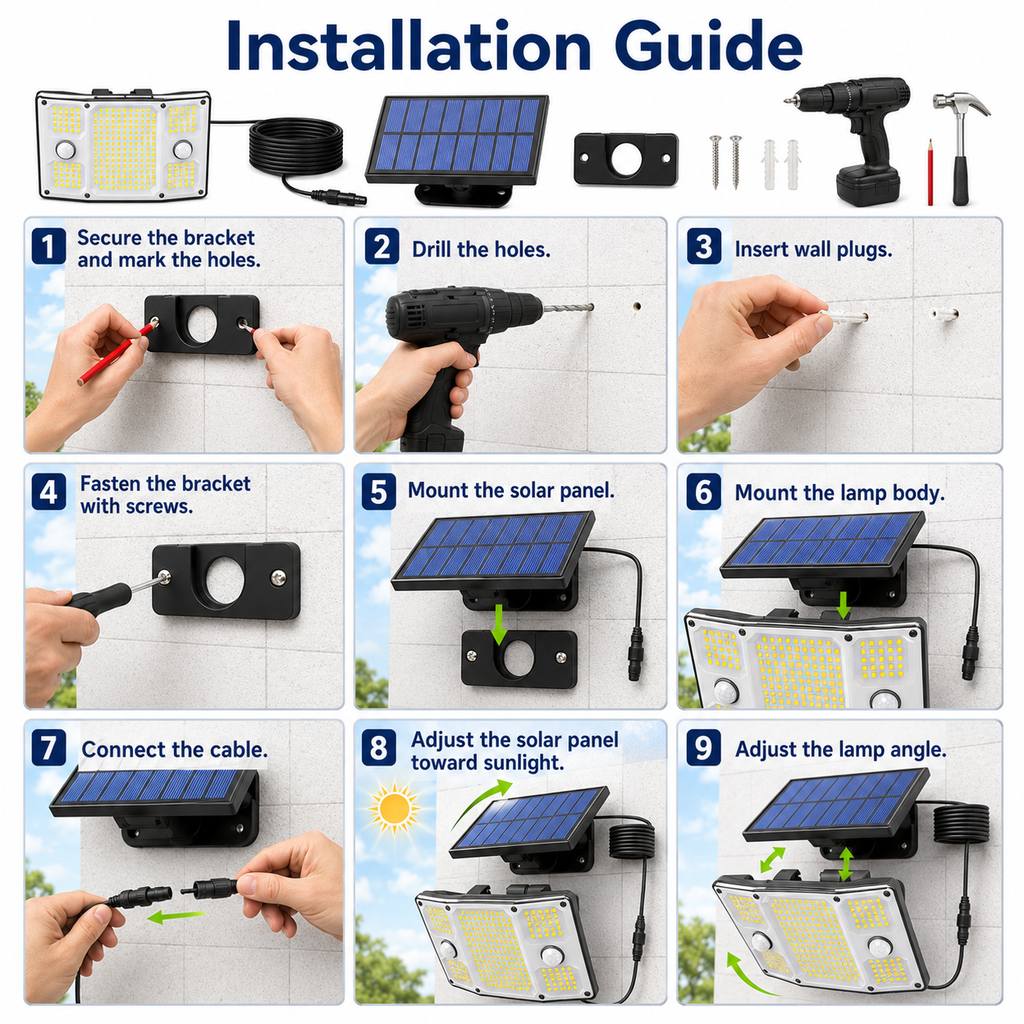 Split Solar Motion Sensor Lights Outdoor – Remote Control Security Wall Light