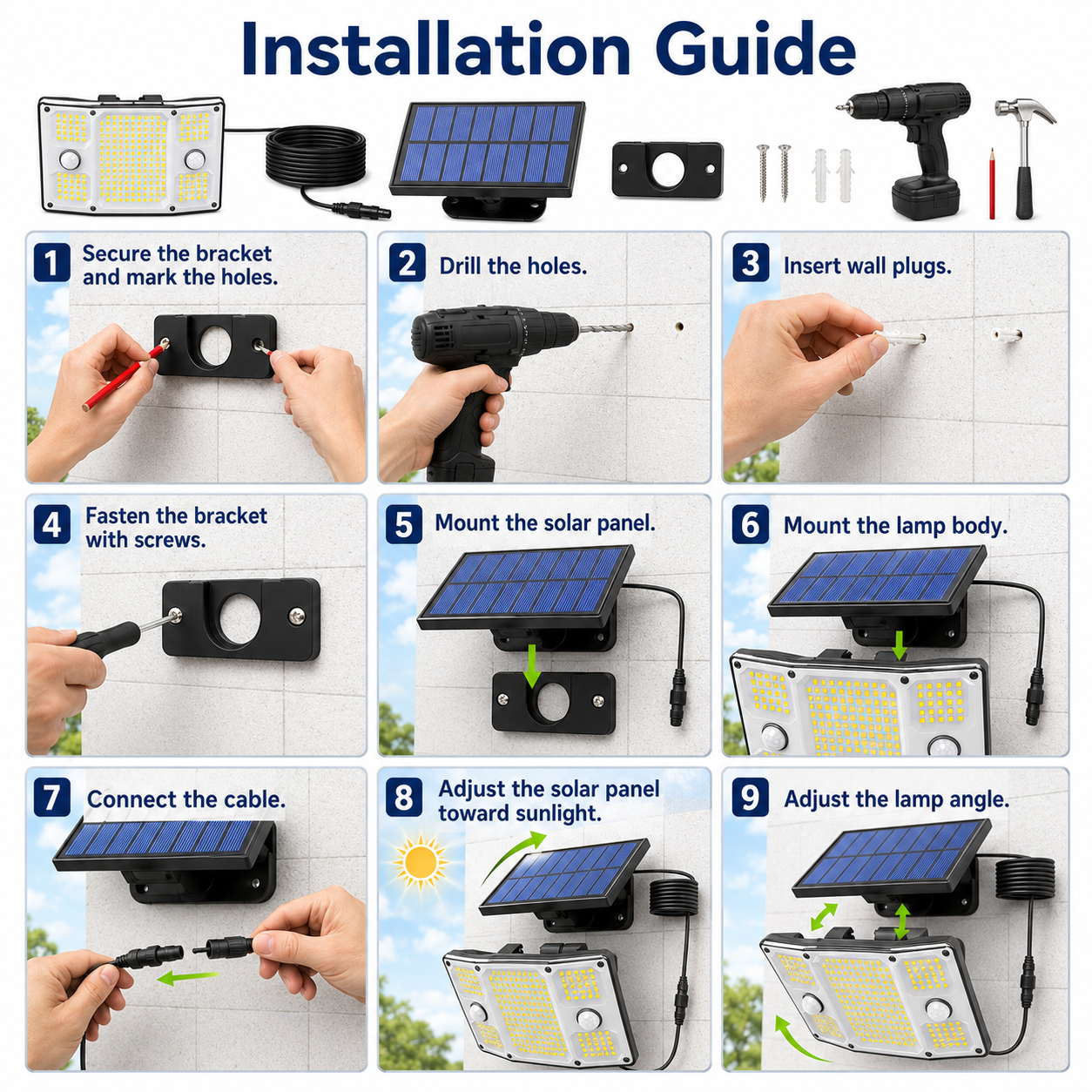 Split Solar Motion Sensor Lights Outdoor – Remote Control Security Wall Light