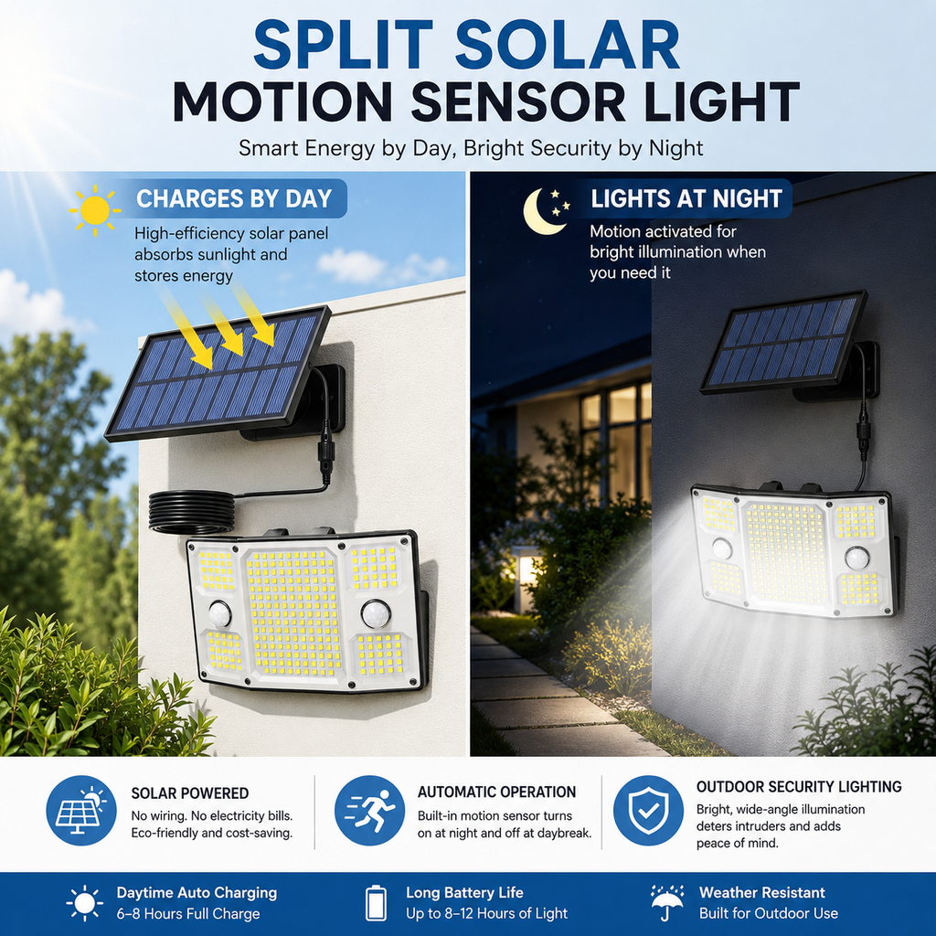 Split Solar Motion Sensor Lights Outdoor – Remote Control Security Wall Light