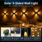 Solar 3-Sided Wall Lights Outdoor – IP65 Dusk to Dawn Fence Lights