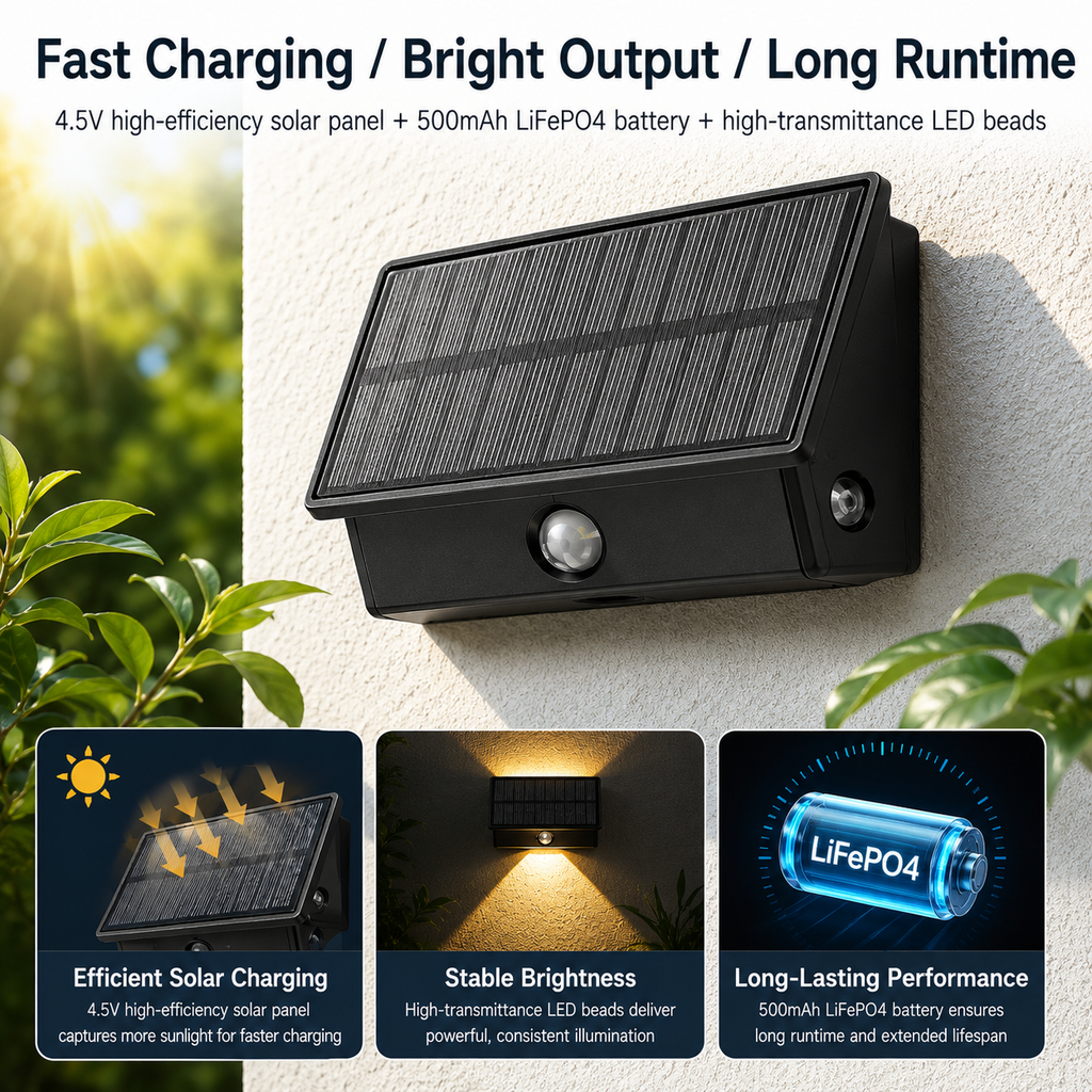 Solar 3-Sided Wall Lights Outdoor – IP65 Dusk to Dawn Fence Lights