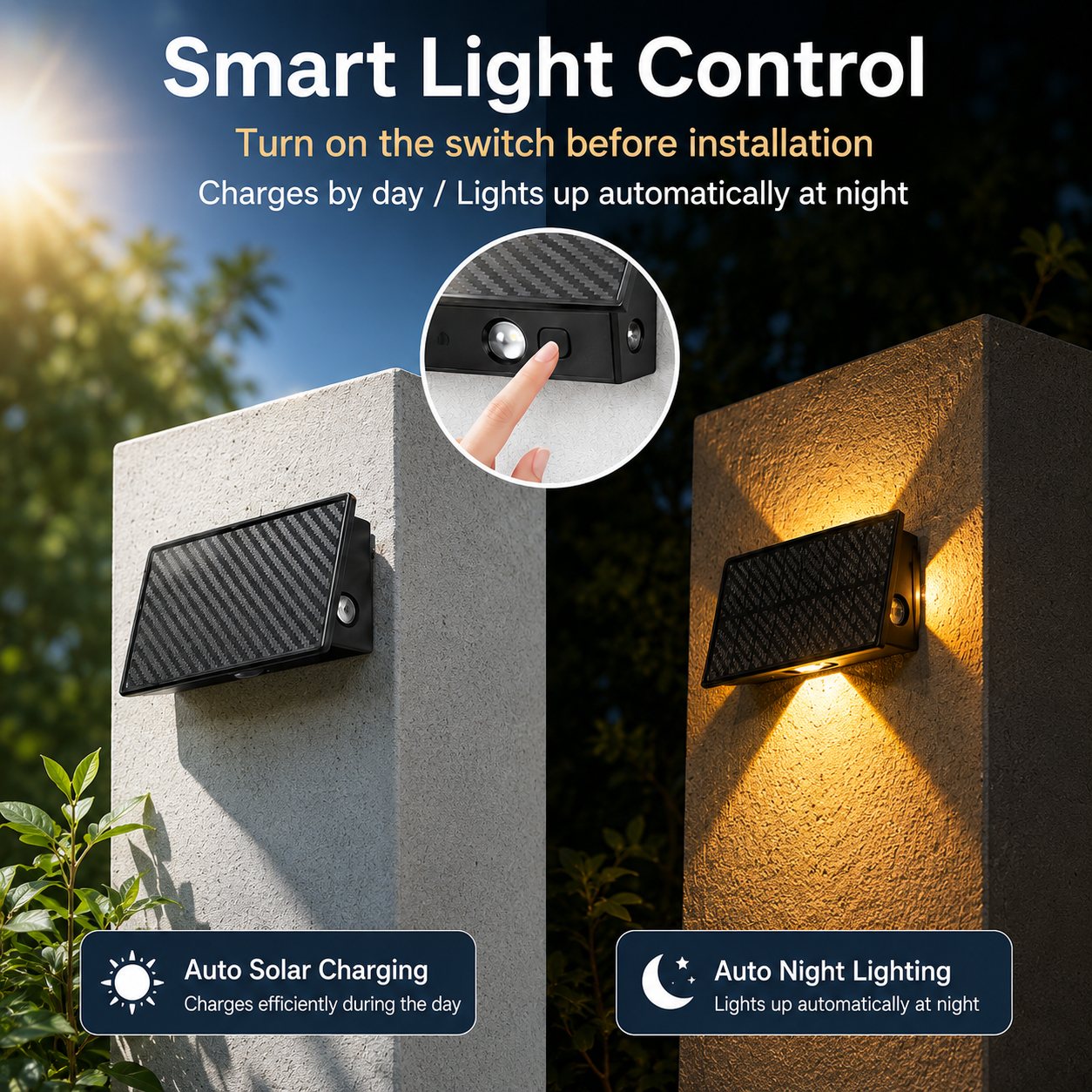 Solar 3-Sided Wall Lights Outdoor – IP65 Dusk to Dawn Fence Lights