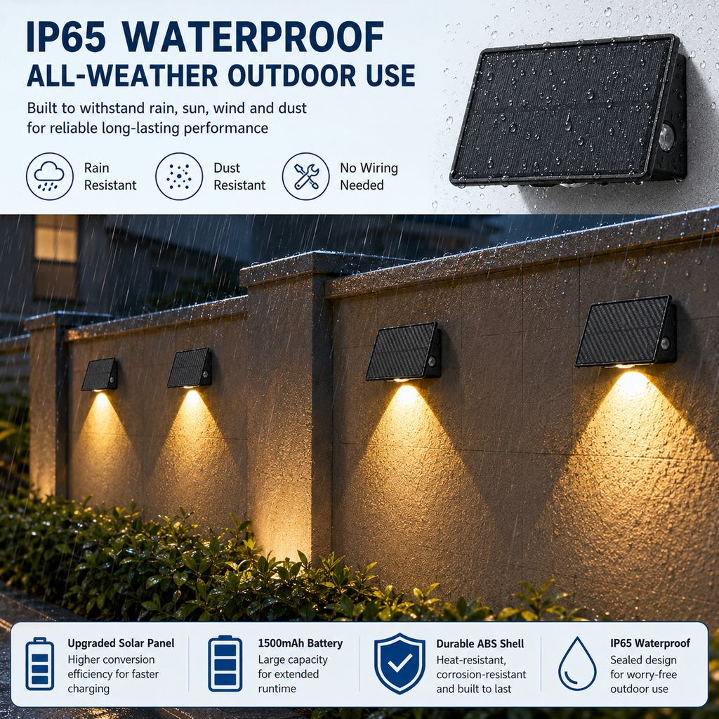 Solar 3-Sided Wall Lights Outdoor – IP65 Dusk to Dawn Fence Lights