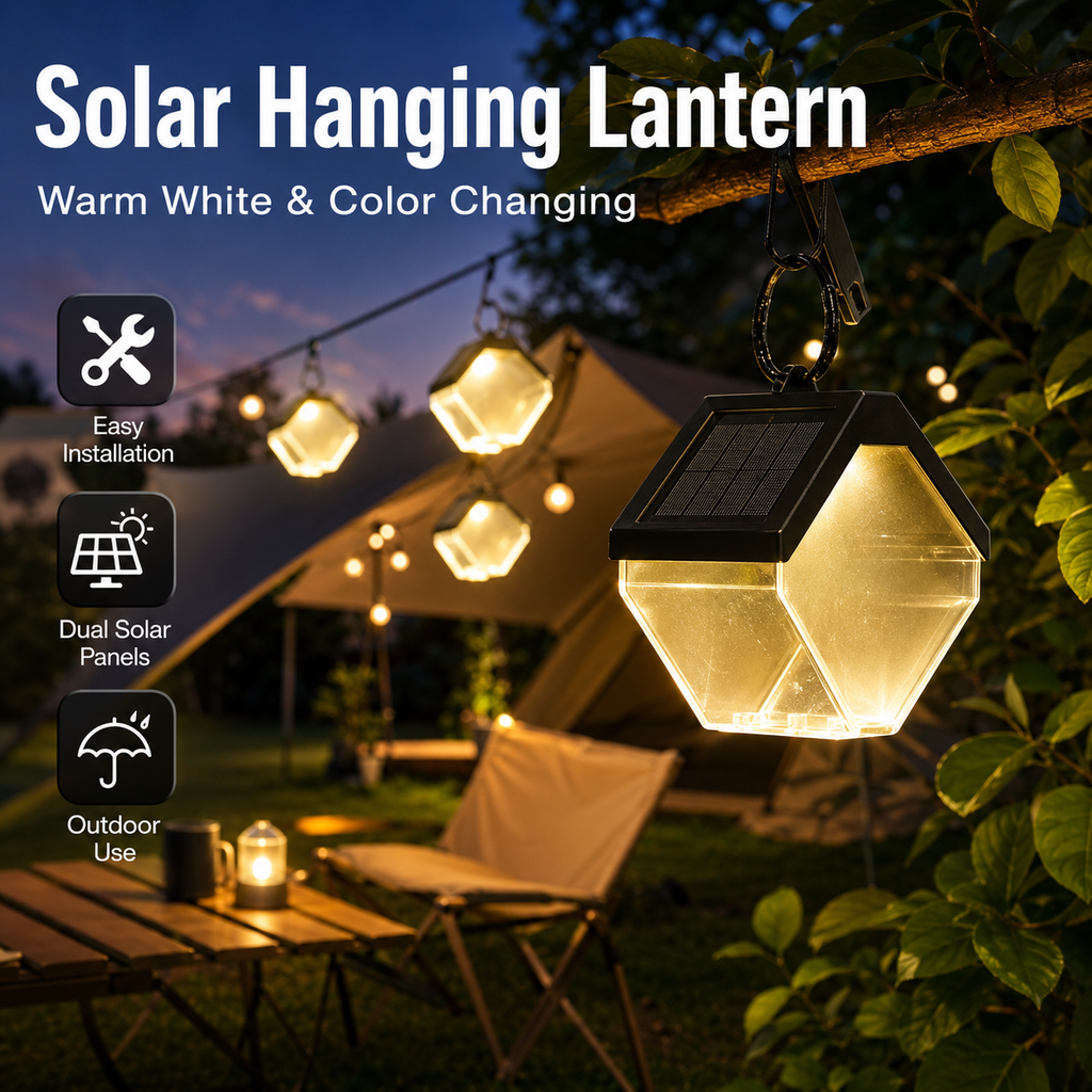 Solar Hanging Lantern Outdoor – Warm White & Color Changing Garden Light