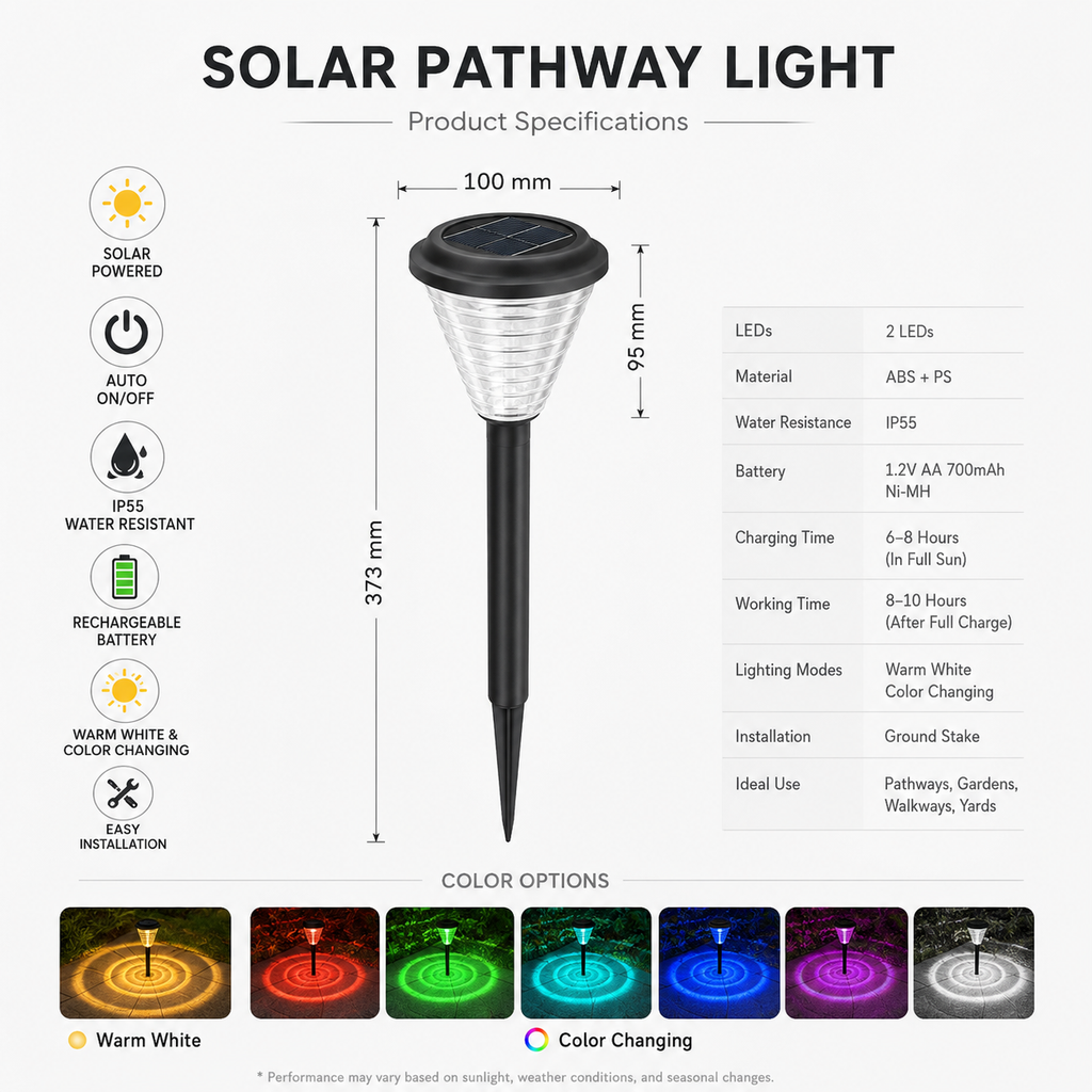Solar Pathway Lights Outdoor – Warm White & Color Changing Garden Lights