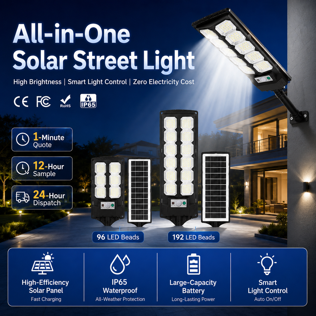 All-in-One Solar Street Light with Motion Sensor & Remote Control – 96/192 LEDs