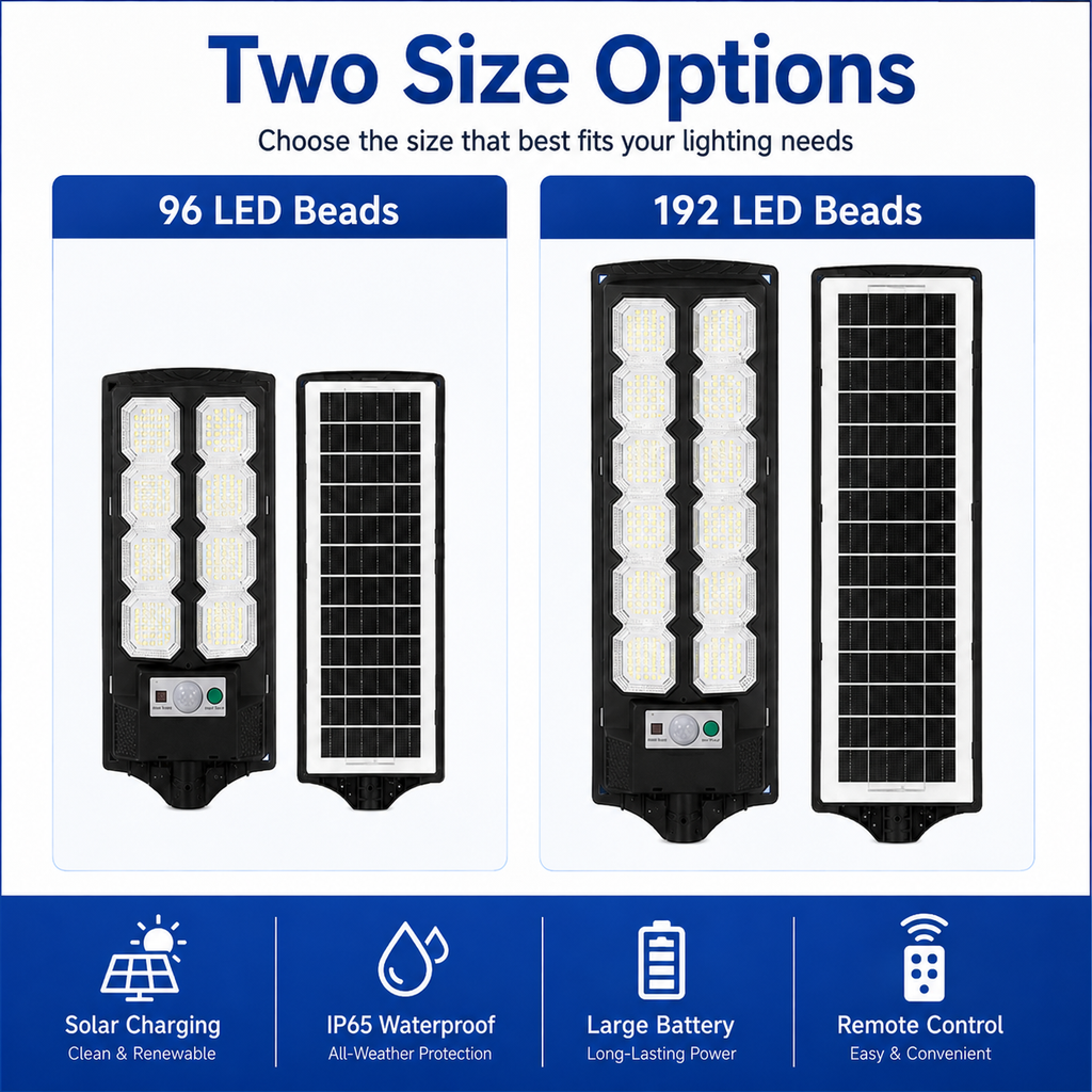 All-in-One Solar Street Light with Motion Sensor & Remote Control – 96/192 LEDs