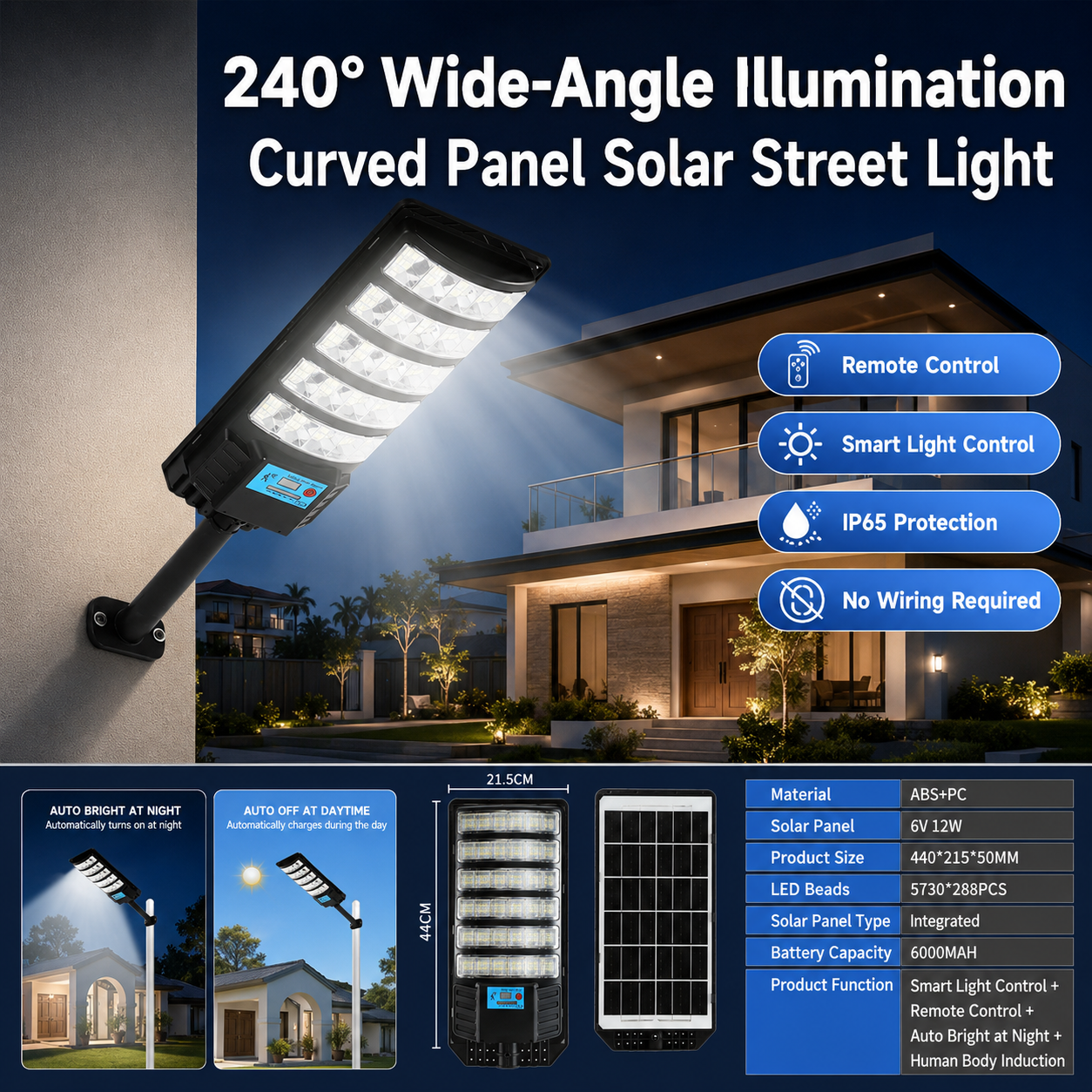 288 LED Solar Street Light with Motion Sensor & Remote Control