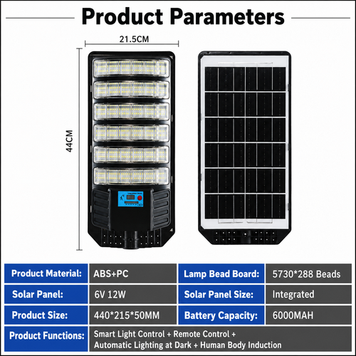 288 LED Solar Street Light with Motion Sensor & Remote Control