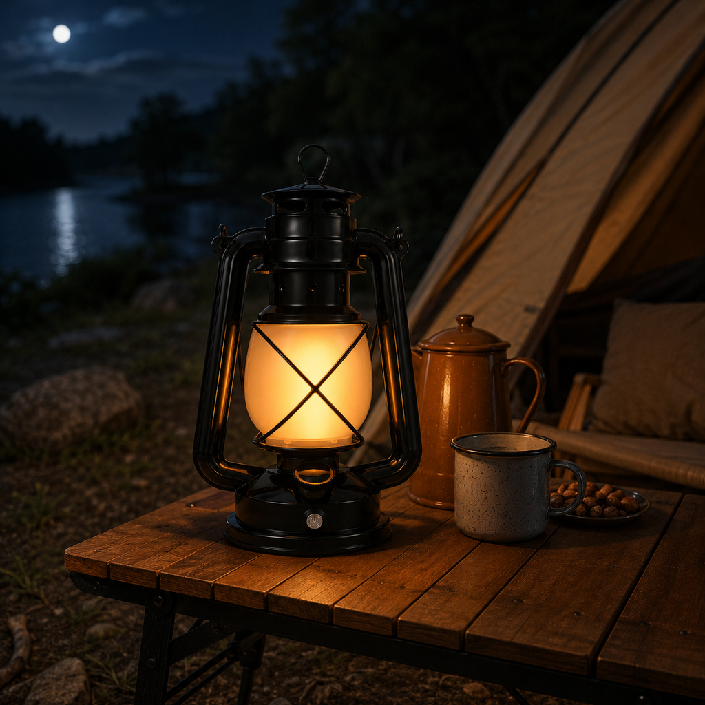 Solar Camping Lantern with USB Charging, Vintage LED Warm Light