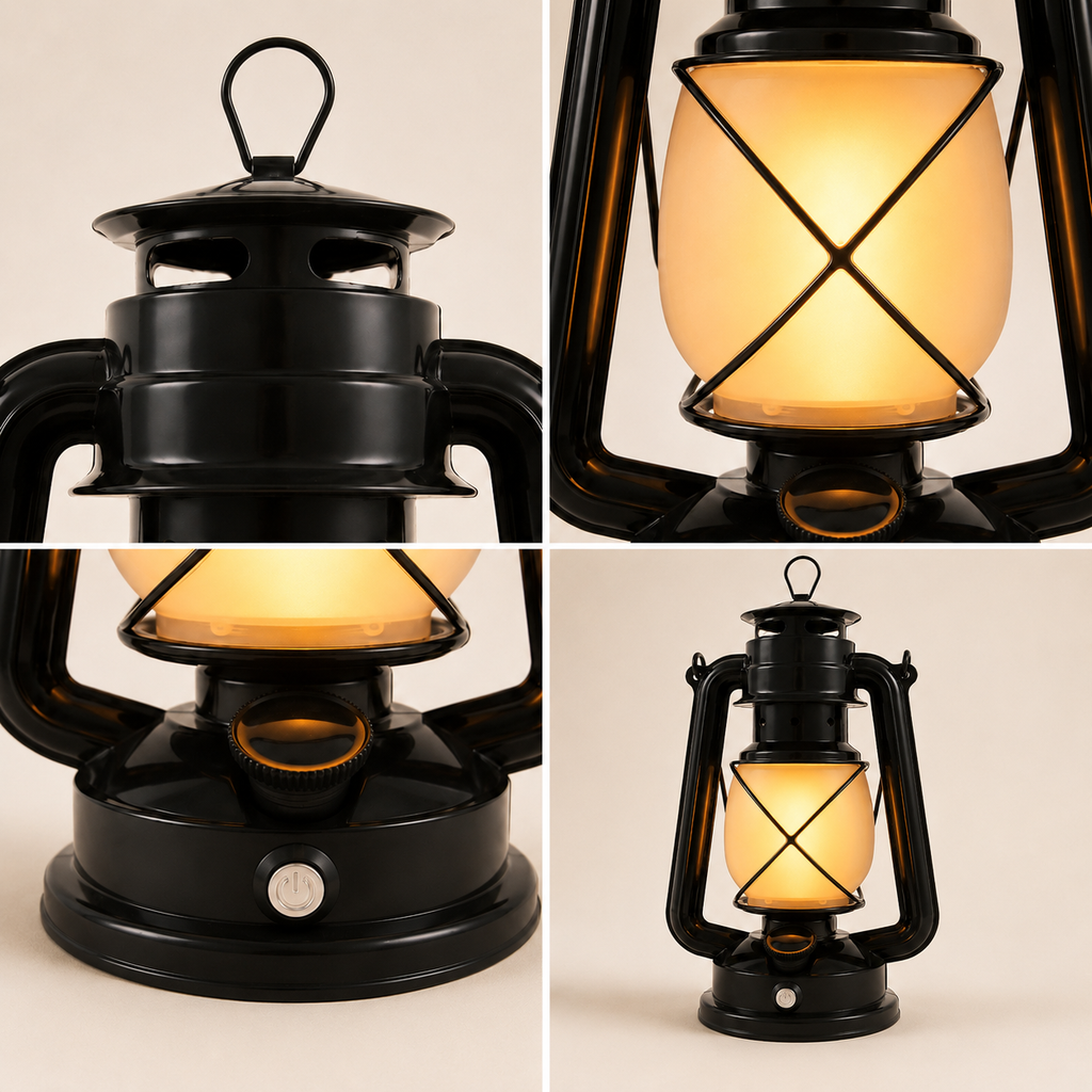 Solar Camping Lantern with USB Charging, Vintage LED Warm Light