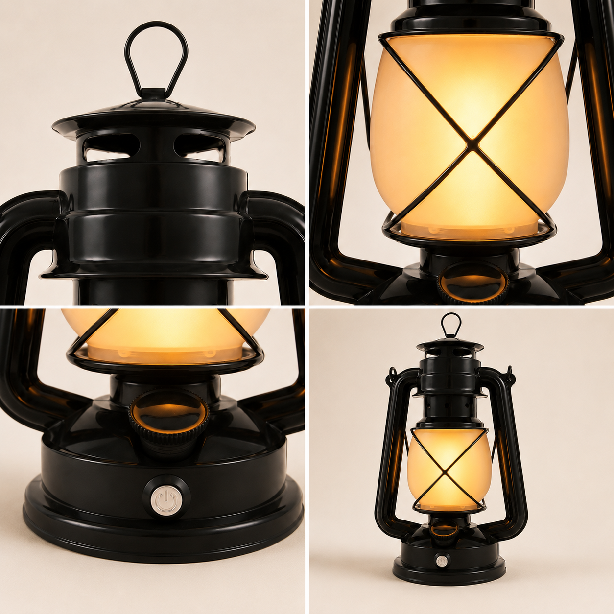 Solar Camping Lantern with USB Charging, Vintage LED Warm Light