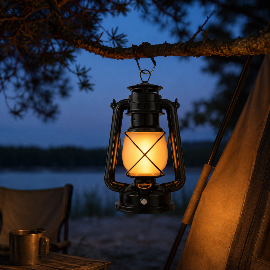 Solar Camping Lantern with USB Charging, Vintage LED Warm Light